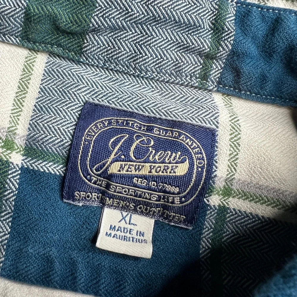 J.‎ Crew Mens XL Flannel Shirt Blue Green Herringbone Plaid Sportsmans Outfitter